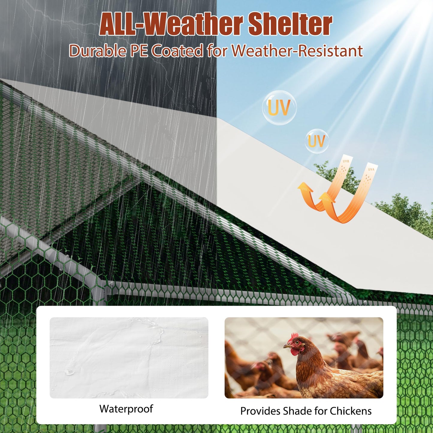 YOPTO Metal Chicken Coop,10x13x6.56ft Large Walk-in Chicken Runs W/Waterproof & Anti-Ultraviolet Cover,Spire Roof Hen House Enclosure W/Security Lock,Outdoor Poultry Pen for Backyard,Farm,Yard