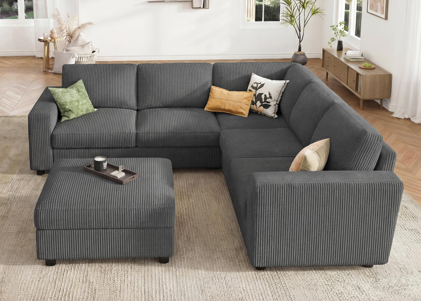 HONBAY Sectional Sofa with Storage 6 Seater L-Shaped Sectional Couches for Living Room, Grey