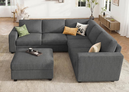 HONBAY Sectional Sofa with Storage 6 Seater L-Shaped Sectional Couches for Living Room, Grey