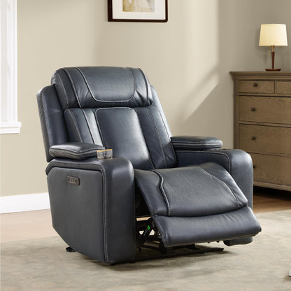 Watson & Whitely Super Zero Gravity Recliner Chair, Oversized Genuine Leather Electric Recliner W Power Adjustable Headrest & Lumbar Support Hidden Storage for Living Room, Navy Blue