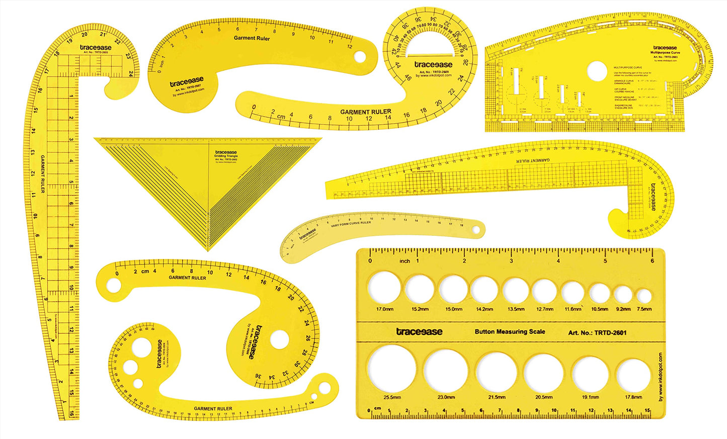 Traceease French Metric Plastic Sewing Tools Metric Curve Shaped Rulers for Designers and Tailors Sewing Ruler Set Tailoring Rulers Lot of 10pcs