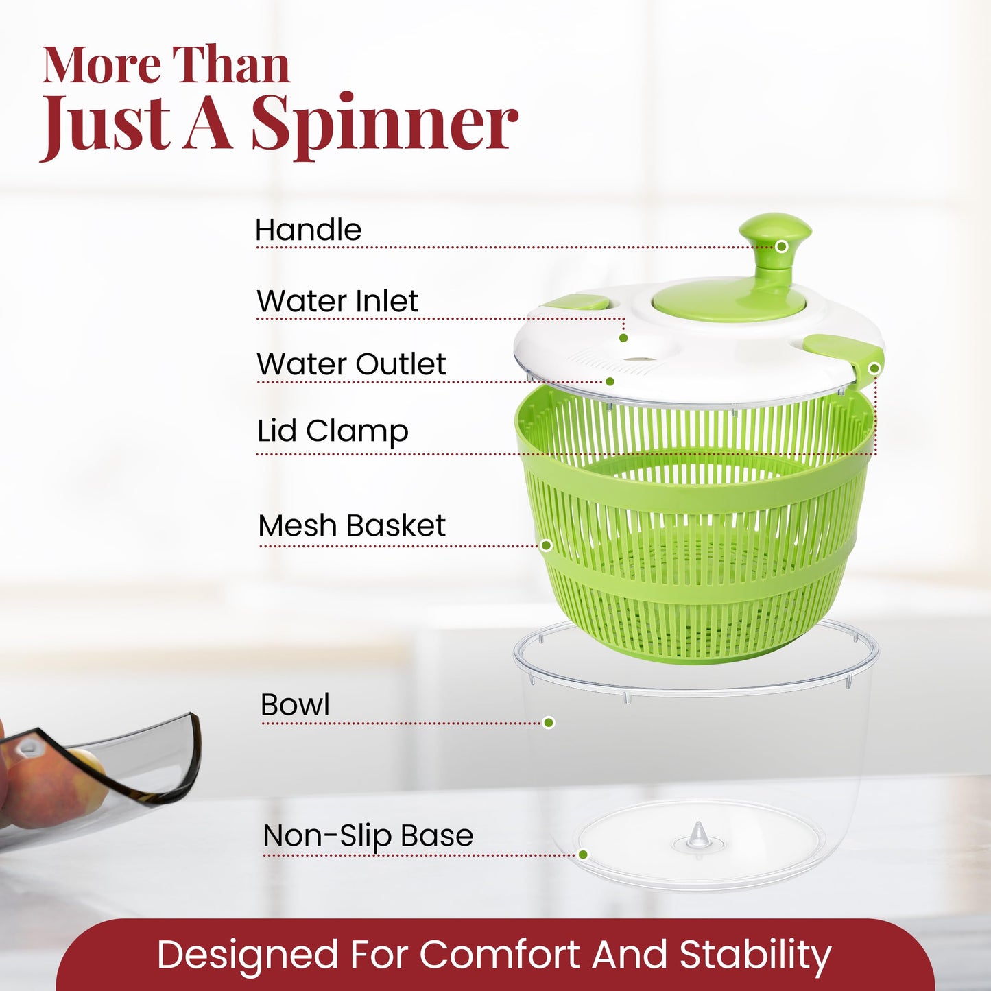 DoubleWave Salad Spinner | Spin & Dry Fruits, Vegetables & Greens Fast | Lettuce Washer with Dual Drain Holes | BPA-Free, Easy to Clean | 5.3 Quart Large Capacity