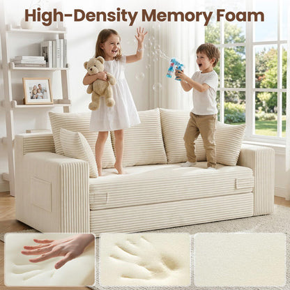 JUIKURY Boneless Couches 70 inch: 3-in-1 Convertible Sofa Bed Futon Couch Bed, Oversized Loveseat Sleeper Sofa with 5 Pillows, Beige Couch for Living Room, Bedroom & Small Space
