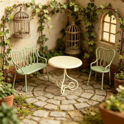Minamzee 1:12 Scale Nordic Style Dollhouse Dining Table and Chairs 3-piece Set, Realistic Dollhouse Furniture, Decorative Accessories for Dining Room, Garden and Living Room (Green)