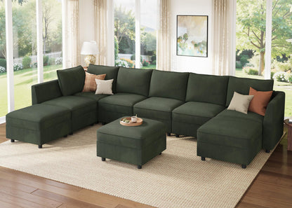 HONBAY Modular Sectional Sofa with Storage, U Shaped Couch Modular Convertible Sectional Couches for Living Room - Green