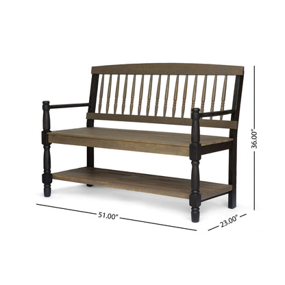 Christopher Knight Home Eddie Indoor Farmhouse Acacia Wood Bench with Shelf, Gray and Black Finish