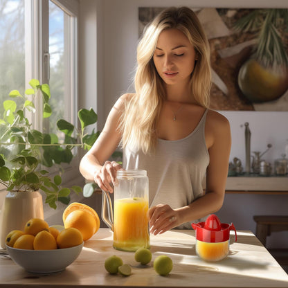 Glass Lemon Juicer, Small Grapefruit and Citrus Extractor with Handle and Pour Spout, 10.1oz (Yellow)