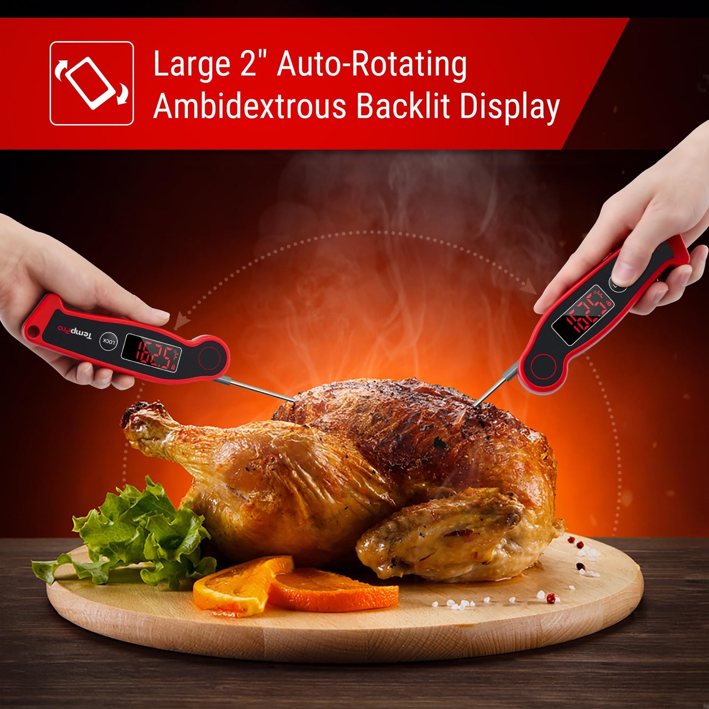 TempPro TP19 Waterproof Digital Meat Thermometer for Grilling with Ambidextrous Backlit & Thermocouple Instant Read Kitchen Cooking Food Thermometer for Candy Oil BBQ Smoker (Previously ThermoPro)