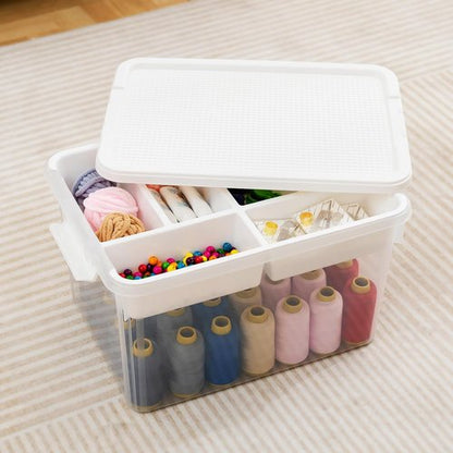 Citylife 32 QT Stackable Storage Bins - Tool Box Organizer with Lid & Removable Tray for Beads & Sewing