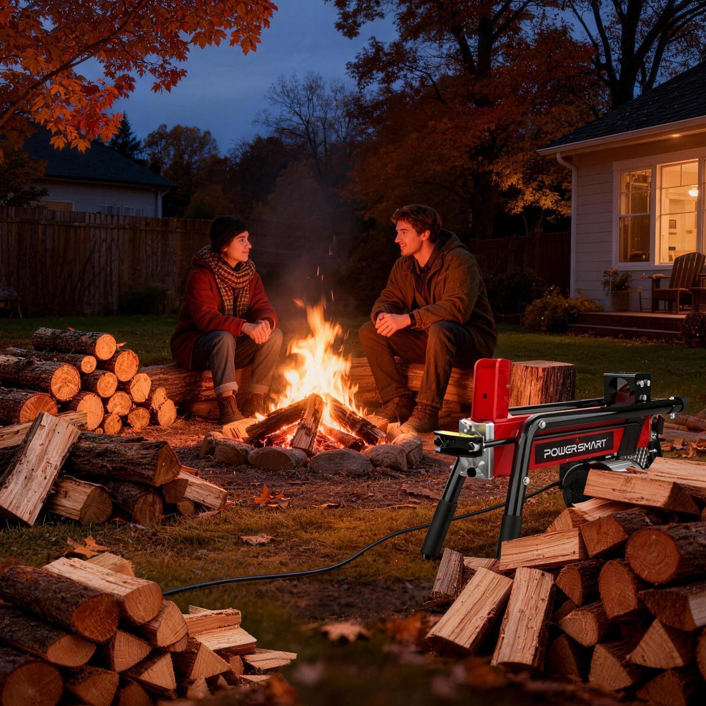 PowerSmart Electric Log Splitter 7-Ton, Wood Splitter with 3500 Motor Speed, 15 Amp, Horizontal Full Beam Design and Steel Wedge for Firewood & Kindling Cutting