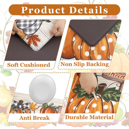 U'Artlines Fall Kitchen Mat - Anti Fatigue Cushioned Comfort Mats, Colorful Pumpkin Kitchen Rugs 17"x28"+17"x47"
