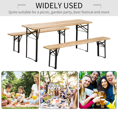 Portable Picnic Table and Bench Set, Outdoor Wooden Folding Camping Dining Table Set
