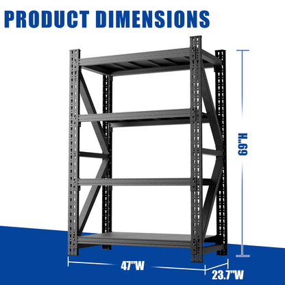 WZONICE98 Heavy Duty Metal Adjustable Garage Shelves 69" H x 47" W Industrial Shelving Unit 4000LBS Capacity Steel Storage Rack for Warehouse Black