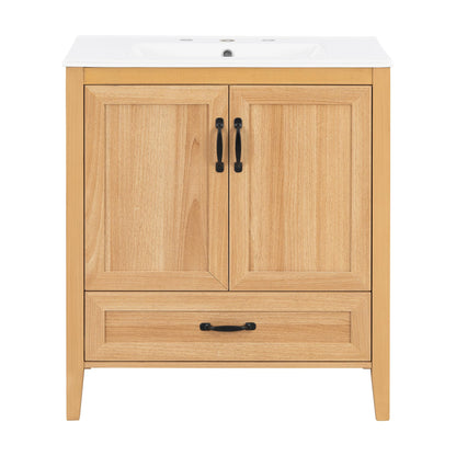 Christopher Knight Home Tessa 30" Bathroom Vanity with Ceramic Sink, Wooden Storage Cabinet with Adjustable Interior Shelf, Bathroom Organizer with Soft-Close Double Doors & Bottom Drawer, Wood