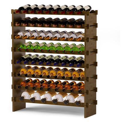 Wine Rack Freestanding Floor, Bamboo 8-Tier 69 Wine Bottle Holder Racks Countertop Cabinet Display, Wooden Stackable Modular Wine Storage Organizer Shelves for Kitchen Bar Cellar Dining Room Walnut