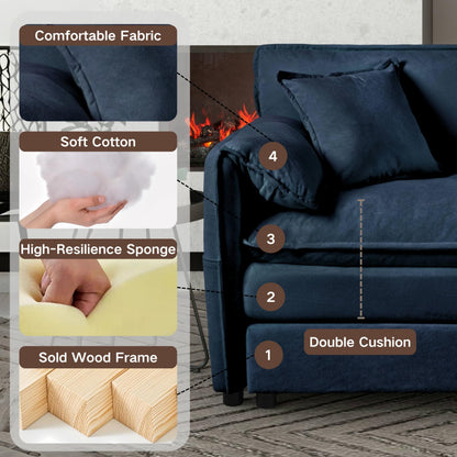 KEIKI Oversized Accent Chair Set of 2, Chenille Deep Seat Single Sofa Chairs with Side Pockets, Modern Upholstered Armchair for Bedroom, Living Room, Apartment, Blue