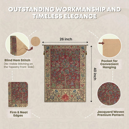 C Charlotte Home Furnishings Inc Tree Of Life Red Belgian Medium Tapestry Wall Hanging | Viscose Cotton and Polyester Blend Wall Art | 26 in. x 40 in. | Home Decor Accents | By William Morris
