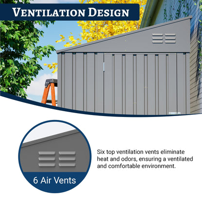 YOPTO 4x7 FT Outdoor Storage Shed Lean to Shed,Metal Shed W/Lockable Door & Air Vent,All Weather Waterproof Garden Tool House W/Reversible Installation,for Backyard,Patio,Lawn,Olive Gray