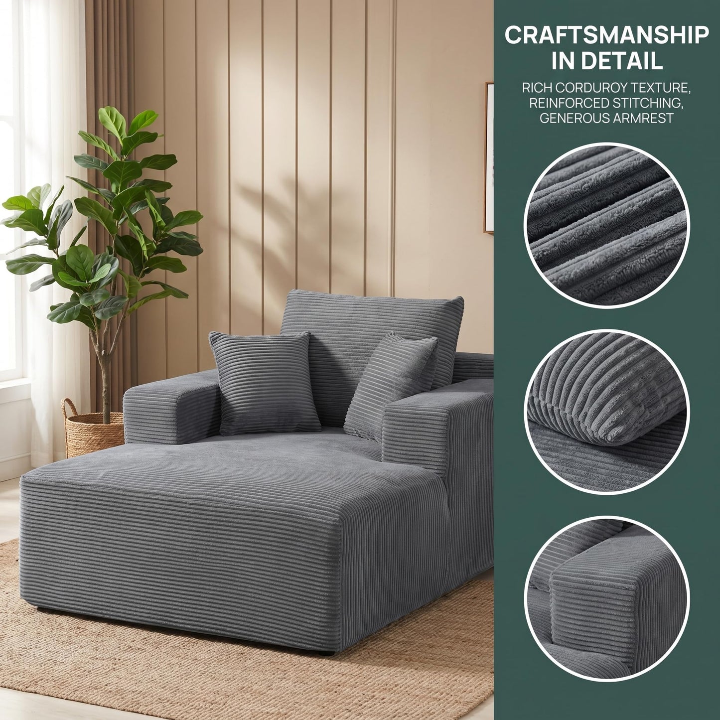Trygoal 67 inch Oversized Lounge Chair, Boneless Living Room Chairs Indoor with Wide Armrest & Throw Pillows, Cloud Sofa Bed Couch for Small Spaces & Apartment, No Assembly Required, Deep Gray