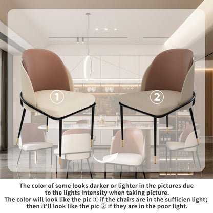 Wisfor Dining Chairs Set of 2: Faux Leather Upholstered Makeup Chair with Arched Backrest - Armless Vanity Chairs with Metal Legs for Kitchen Living Room Bedroom (Reddish Brown and Beige)