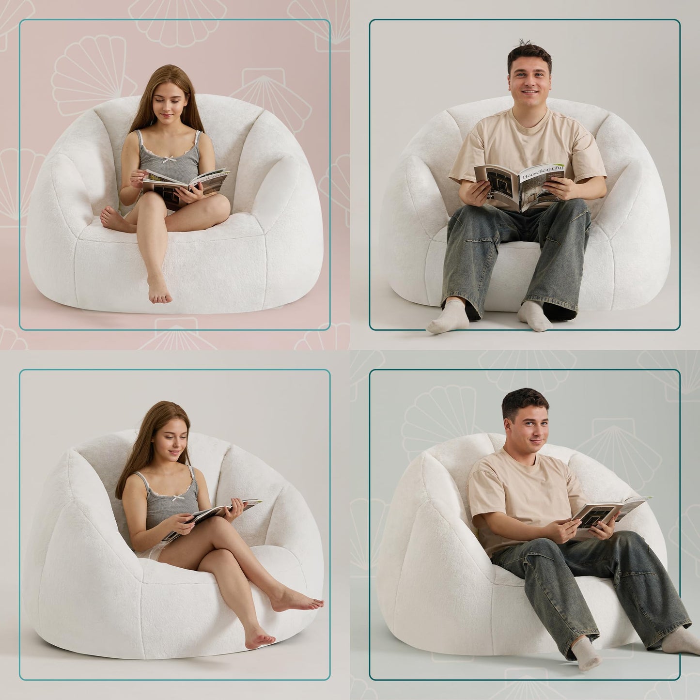 GRANDJOY Oversized Bean Bag Chair with Premium Foam Filling, Comfy Lounger for Adults & Kids, Beige
