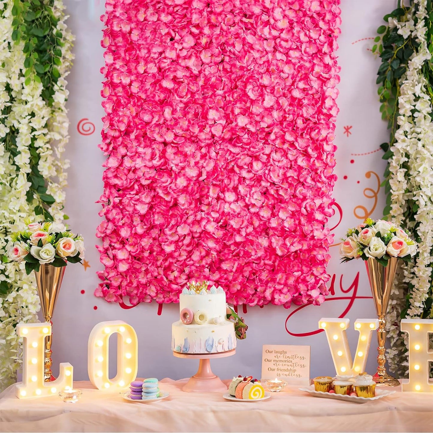 GOUZIBHD Artificial Flower Wall Panel Background, 24 X 16 Pink Faux Roses Artificial Flower Backdrop for Wall Decor, Flower Wall Mat Party Wedding Home Decoration(Size:6PCS)