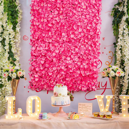GOUZIBHD Artificial Flower Wall Panel Background, 24 X 16 Pink Faux Roses Artificial Flower Backdrop for Wall Decor, Flower Wall Mat Party Wedding Home Decoration(Size:6PCS)
