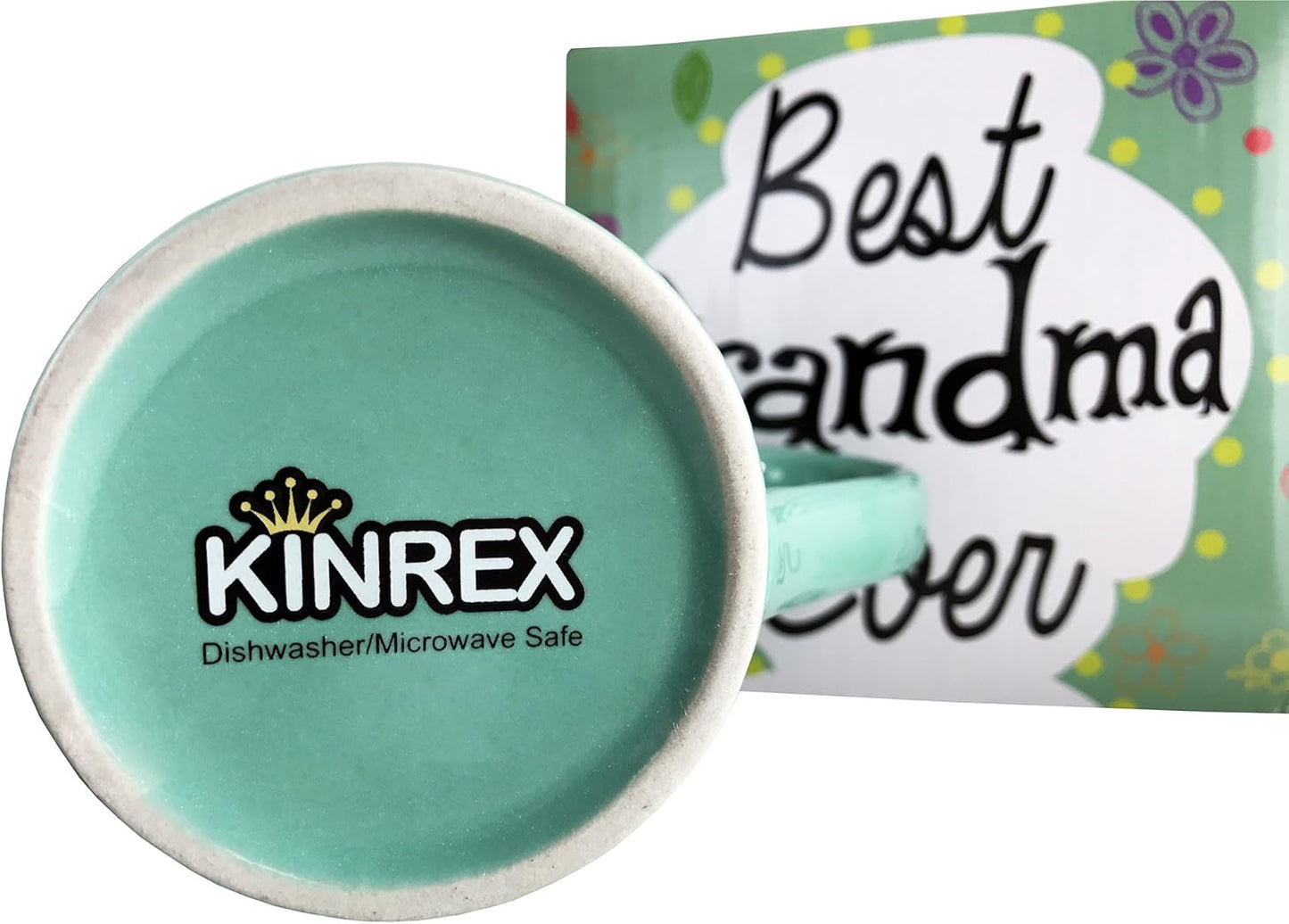 KINREX Best Grandma Ever Mug, Turquoise, 12 oz. Coffee Cup for Women, Mothers Day, Christmas, Birthday Gift
