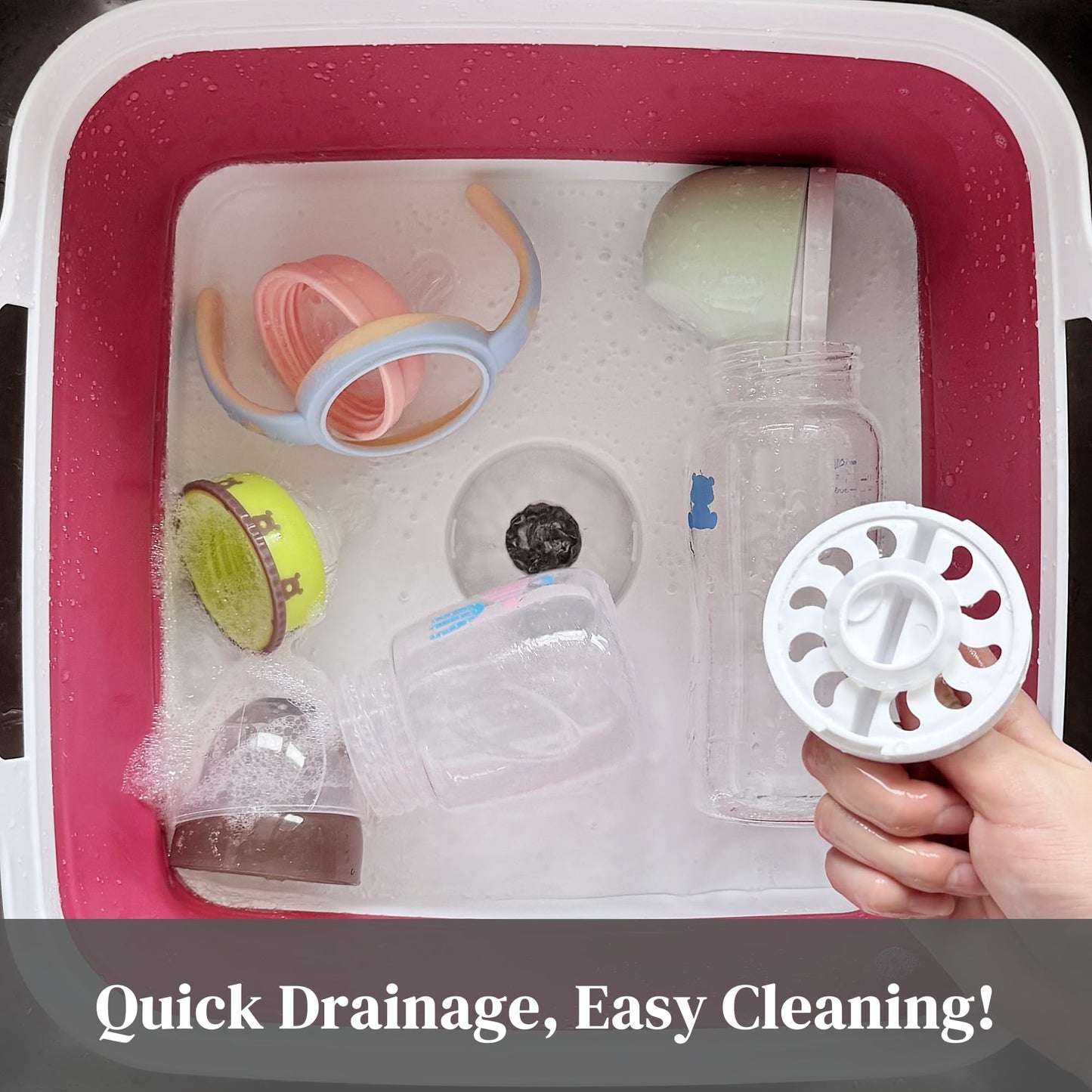 Collapsible Wash Basin for Baby Bottles - 2.4 Gallons Portable Wash Bin for RV Camping Sink, Space-Saving Dish Tub (Gray)