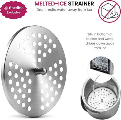 FineDine Double-Wall Stainless Steel Insulated Ice Bucket - 3 Liter with Lid & Ice Tong for Home Bar