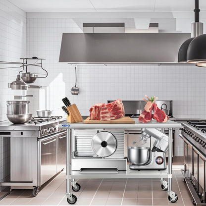 HARDURA Stainless Steel Table with Wheels 30 x 48 Inches Kitchen Prep Table Heavy Duty Stainless Steel Workbench with Aluminium Corner Undershelf NSF 304 Metel Table for Commercial Restaurant