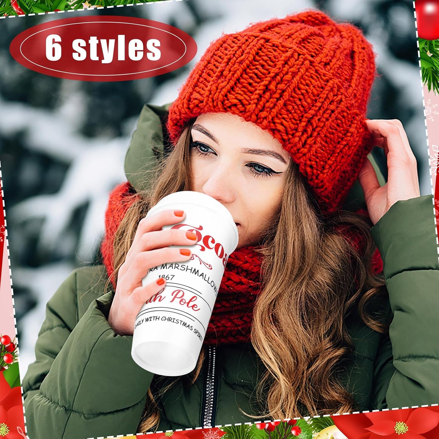 16 oz Winter(12 Cocoa,2.33.56.3 Inches) Tioncy Hot Chocolate Bar Supplies Christmas Reusable Coffee Cups Gift with Lids