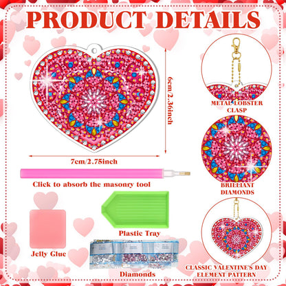 Ferreve 28 Pcs Heart Diamond Art Keychain Kits for Adults Double Sided DIY Pink Heart Diamond Painting Keychain Hanging Ornaments Rhinestone Gem Key Ring Art Pendant Decor Crafts Accessories Gifts