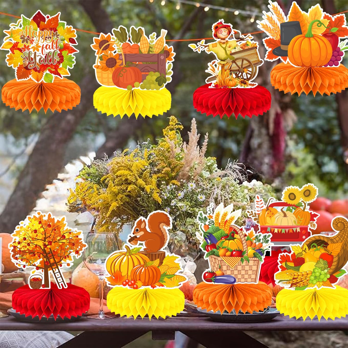 9Pcs Fall Centerpiece Table Decorations Fall Party Decorations Thanksgiving Table Centerpiece Turkey Centerpiece Pumpkin Honeycomb for Thanksgiving Table Decoration Autumn Birthday Party Supplies
