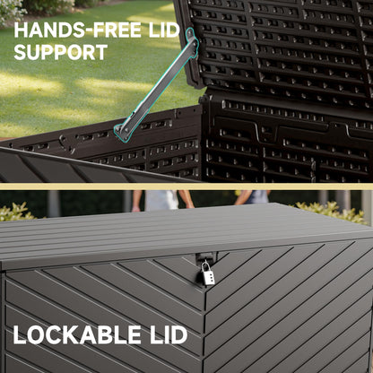 Ortus Collective 270 Gallon Deck Box, Waterproof Resin with Double-Layer & Lockable Lid, UV Protection for Pool, Patio and Garden Storage, Brown