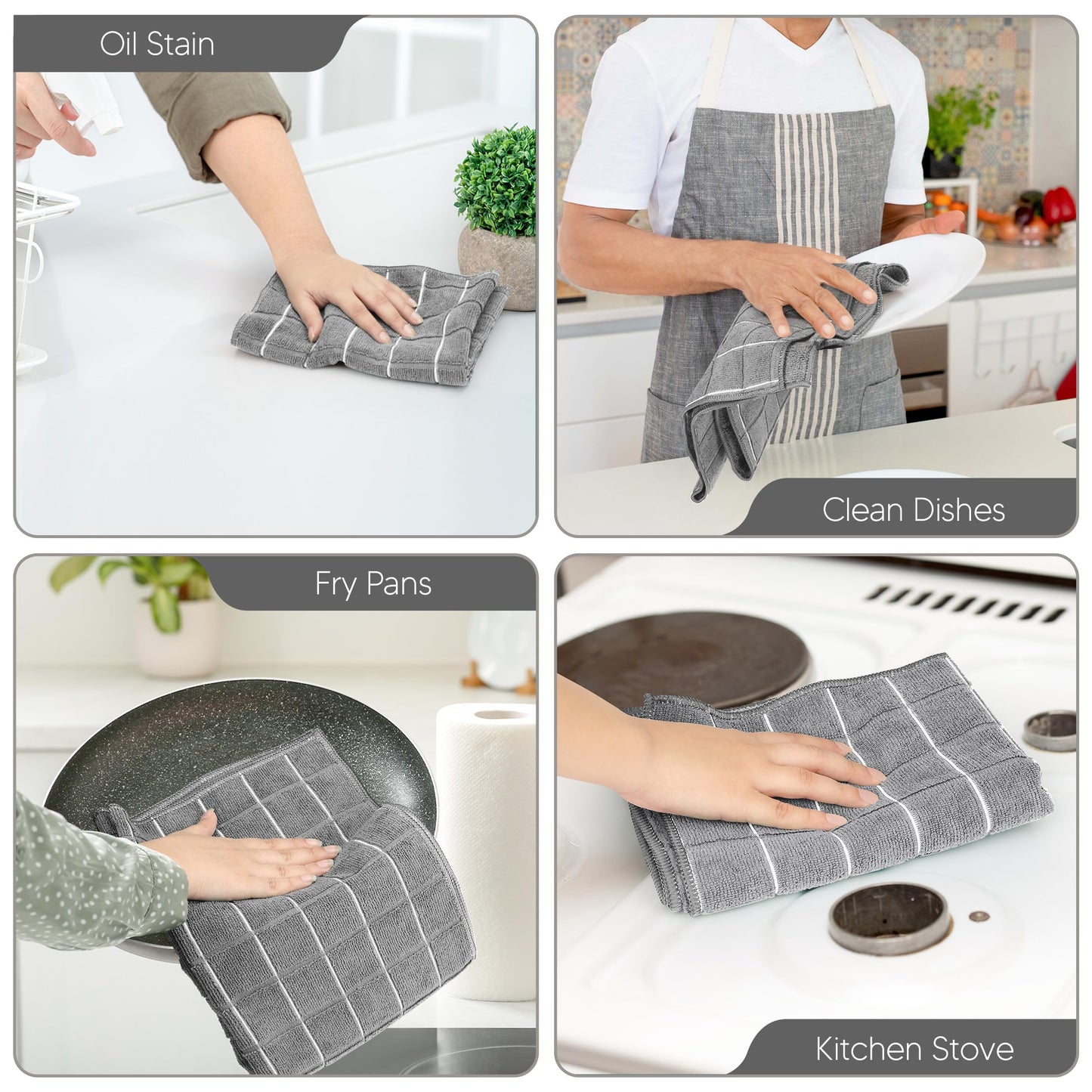 Utopia Towels - Microfiber Kitchen Towels, Super Absorbent 18 x 26 Inches, Durable, Soft, and Lint Free Dish Towels, Ideal for Cleaning Dishes, Pans, and Kitchen Appliance (8 Pack, Grey)