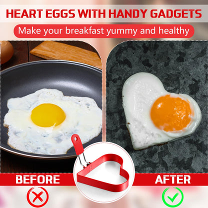 Patelai 6 Pcs Heart Pancake Mold Fried Hearts Shape Fried Egg Ring Set Stainless Steel Pancake Molds with Silicone Handle for Mothers Day Gift Breakfast Omelette Sandwich(Heart Style,4 Inch, 6 Inch)