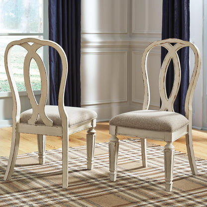 Signature Design by Ashley Realyn French Country Ribbon Back Dining Chair, 2 Count, Chipped White