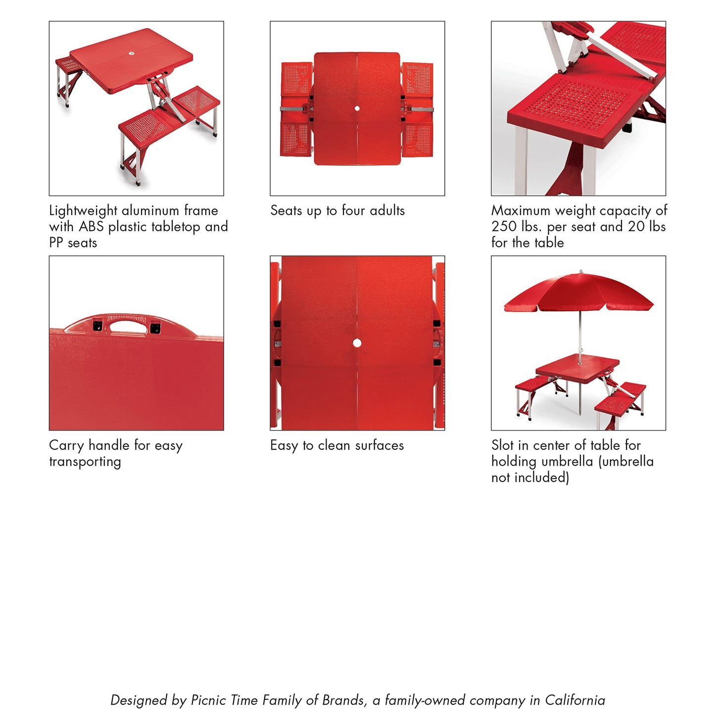 ONIVA - a Picnic Time brand - Folding Picnic Table - Camping Table - Outdoor Table with Umbrella Hole, (Royal Blue), 36.2" x 18" x 5.5"