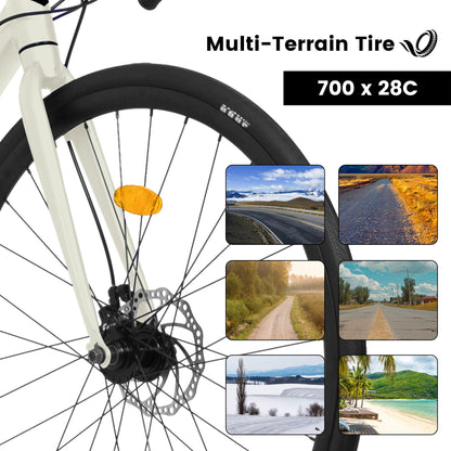 ItWorths 700c x 28c Road Bike with Drop Bar, 16 Speed Road Bicycle, Lightweight Aluminum Frame, Racing Bike with Dual Disc Brake for Men Women, Ideal for High-Intensity Riding, Cream