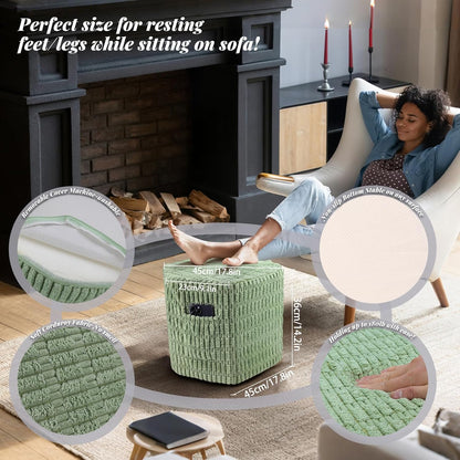 2 Hexagon Pouf Ottoman Stuffed with Pockets & Handle, Comfort Corduroy Poufs, Non-Slip Foot Stool Storage Ottoman, Foam