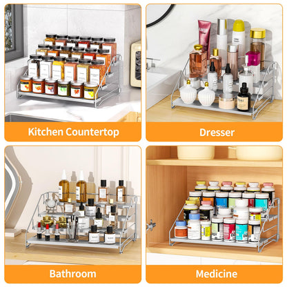 4 Tier Spice Rack for Cabinet, Spice Rack Organizer, Depth Adjustable Spice Holder for Countertop, Cupboard, Pantry, Seasoning Shelf, Metal, Black (1 Pack)