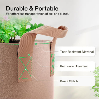 VIVOSUN 5-Pack Heavy Duty 1 Gallon Grow Bags | Thickened Nonwoven Fabric Pots with Strap Handles - Tan
