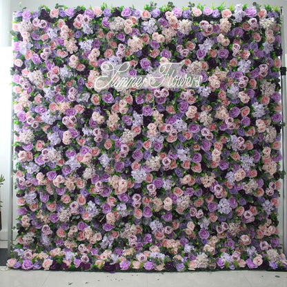 Artificial Flower Wall Backdrop Panels,Purple Rose Handmade Romantic Large Wedding Backdrop 3D Floral Wall Fabric Flower Wall For Party Bridal Wedding Backgroun,One Color,2m*2m/6.56*6.56FT
