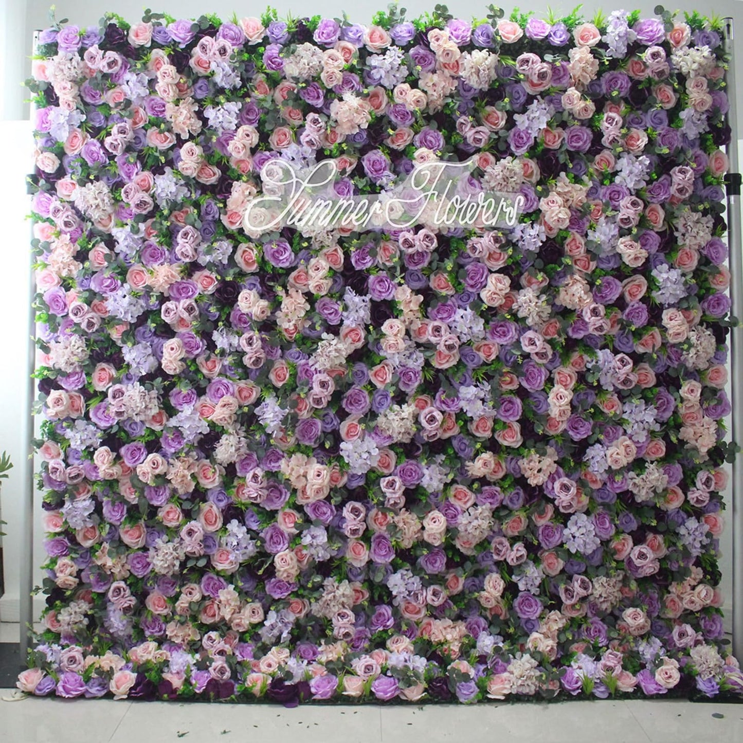 UYCVT Artificial Flower Wall Backdrop Panels,Purple Rose Handmade Romantic Large Wedding Backdrop 3D Floral Wall Fabric Flower Wall for Party Bridal Wedding Backgroun-200 * 200cm/6.56 * 6.56FT