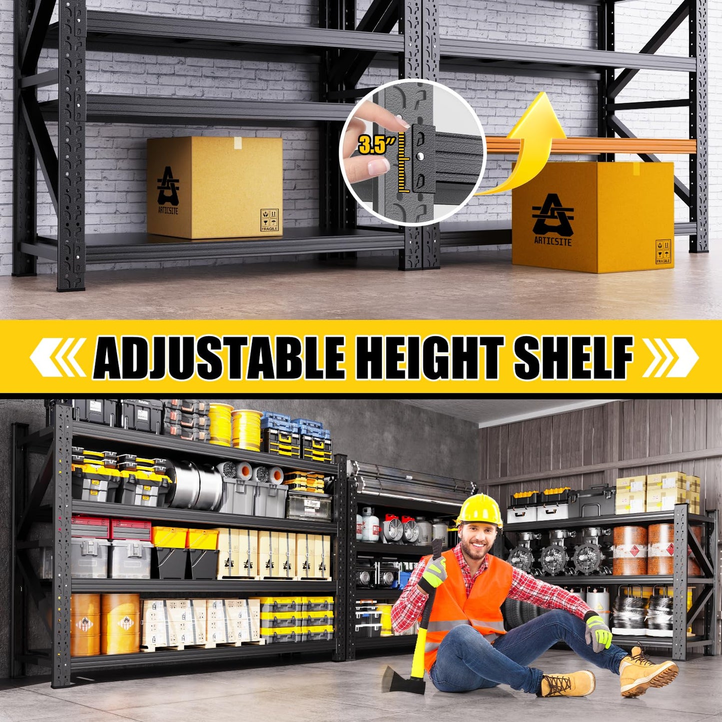 8000LBS Heavy Duty Storage Shelves, 4 Tier Adjustable Garage Shelving Unit, Heavy Duty Metal Shelving for Garage, Basement, Warehouse, Storage Room, Garage Storage Shelves, 79" W x 24" D x 74" H Black