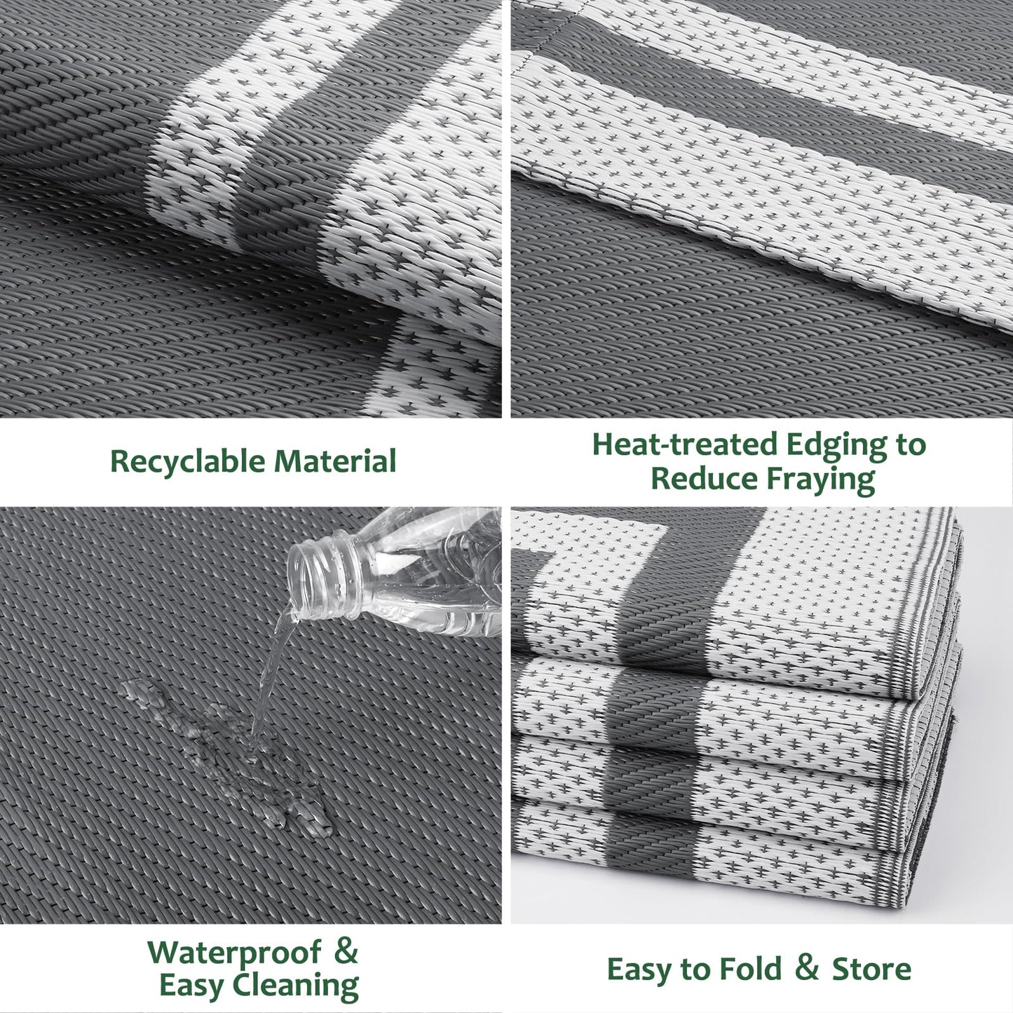 HappyTrends Outdoor Rug Reversible Portable Plastic Straw Camping Rugs for Outside RV,Large Waterproof Outdoor Area Rugs for Patio,Deck,Porch,Balcony(5'x 8',White&Gray)