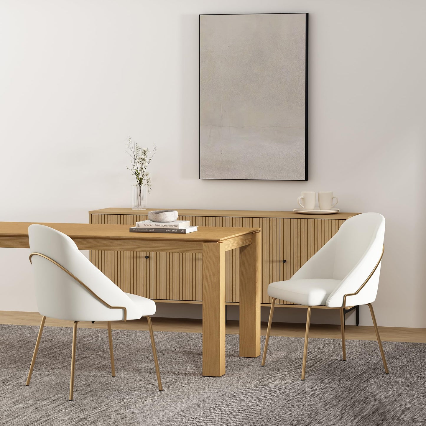Manhattan Comfort Gracie Modern Faux Leather Dining Chairs, Upholstered Leatherette Seat, Steel Legs, High-Density Foam, Comfortable & Stylish Kitchen and Dining Room Chairs, Set of 2, White and Gold
