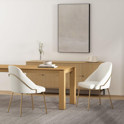 Manhattan Comfort Gracie Modern Faux Leather Dining Chairs, Upholstered Leatherette Seat, Steel Legs, High-Density Foam, Comfortable & Stylish Kitchen and Dining Room Chairs, Set of 2, White and Gold