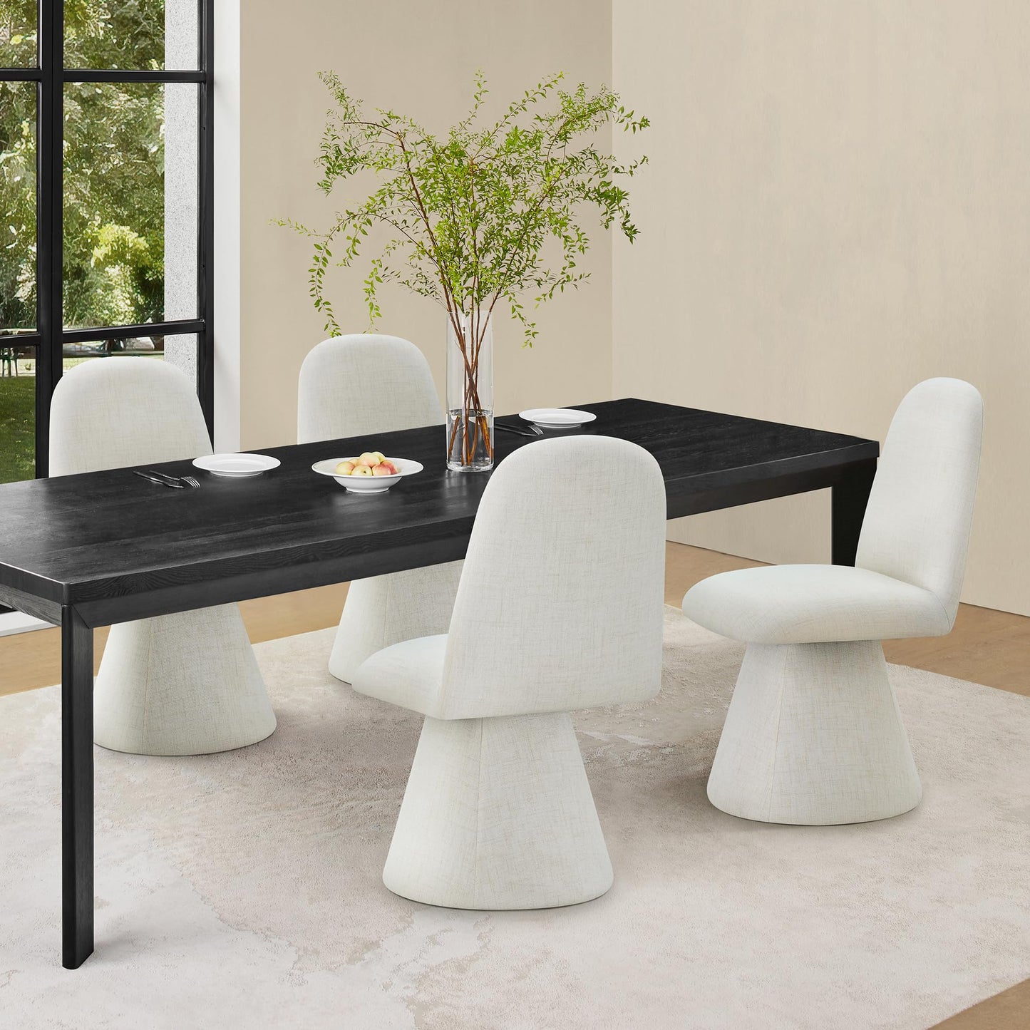 KISLOT Swivel Dining Chairs Set of 4, Modern Upholstered Dining Chair Mid Century Kitchen Chairs with Wave Shaped High Back, 360 Degree Rotating Vanity Chair for Dining Room, Bedroom, Farmhouse, Beige